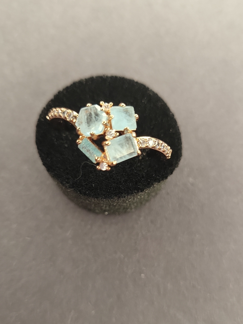 Gold-Tone Aquamarine Square Cluster Ring - Women Jewelry